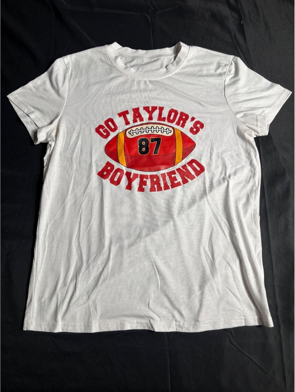 White Graphic T-Shirt with 'Go Taylor's Boyfriend 87' Print,